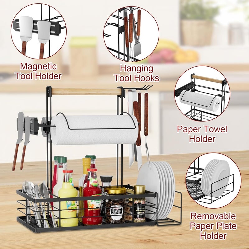 NEYCIL Grill Caddy with Magnetic Tool & Paper Towel Holders, Picnic Utensil Condiment Caddy, Barbecue Grill Tool Organizer for Outdoor Camping, Cooking, Camper - Image 5